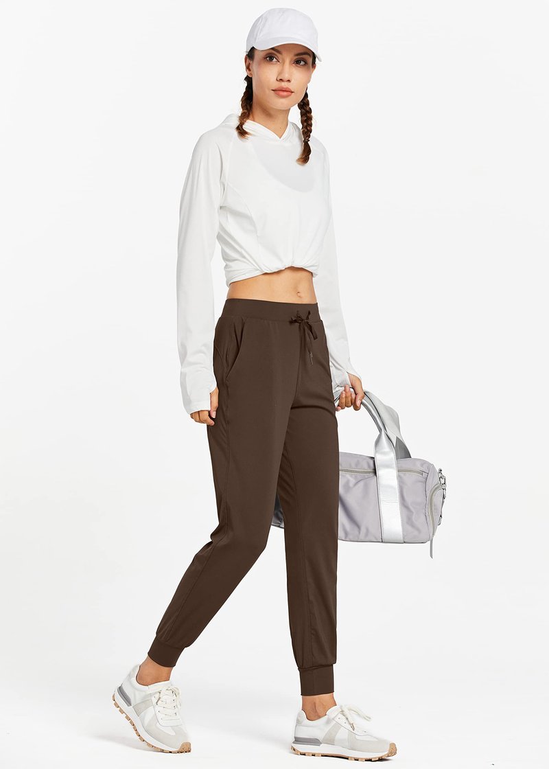 Libin Women's Joggers Pants Athletic Dance Sweatpants with Pockets Running Tapered Casual Pants for Workout,Lounge, Brown XS