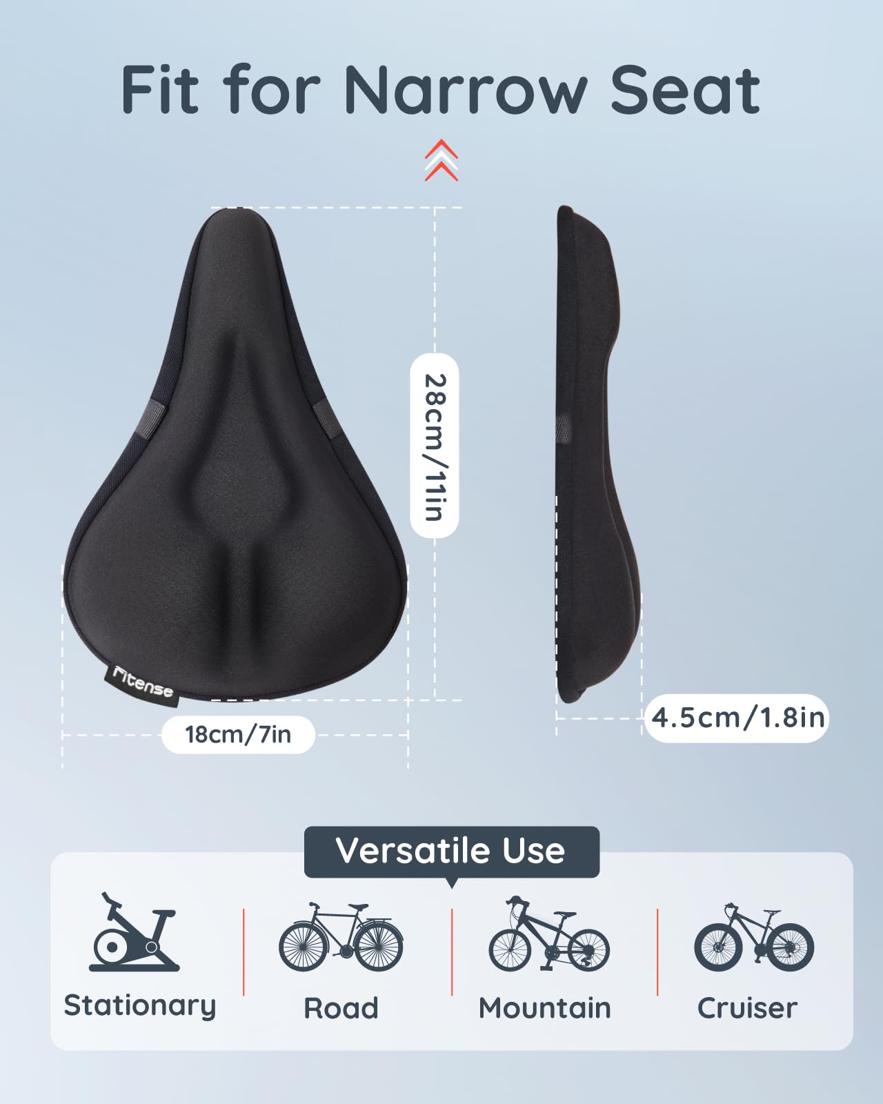 Fitense Bike Seat Cushion, Comfort Bike Seat Cover for Men Women, Exercise Bicycle Seat Cushion Padded Cover Compatible with Peloton, Mountain Stationary Bikes,Black