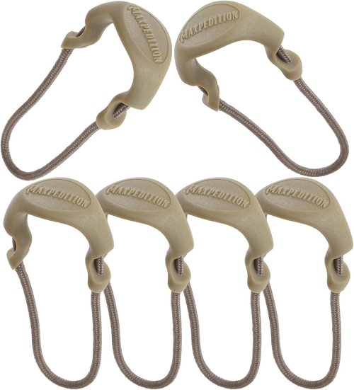 MAXPEDITION Positive Grip Zipper Pulls (Large, Tan) Pack of 6, Zipper Pull Replacement for Tactical Backpack, EDC Pouch, Bug Out Bag & Luggage, Sling Pull Tab, PZLTAN