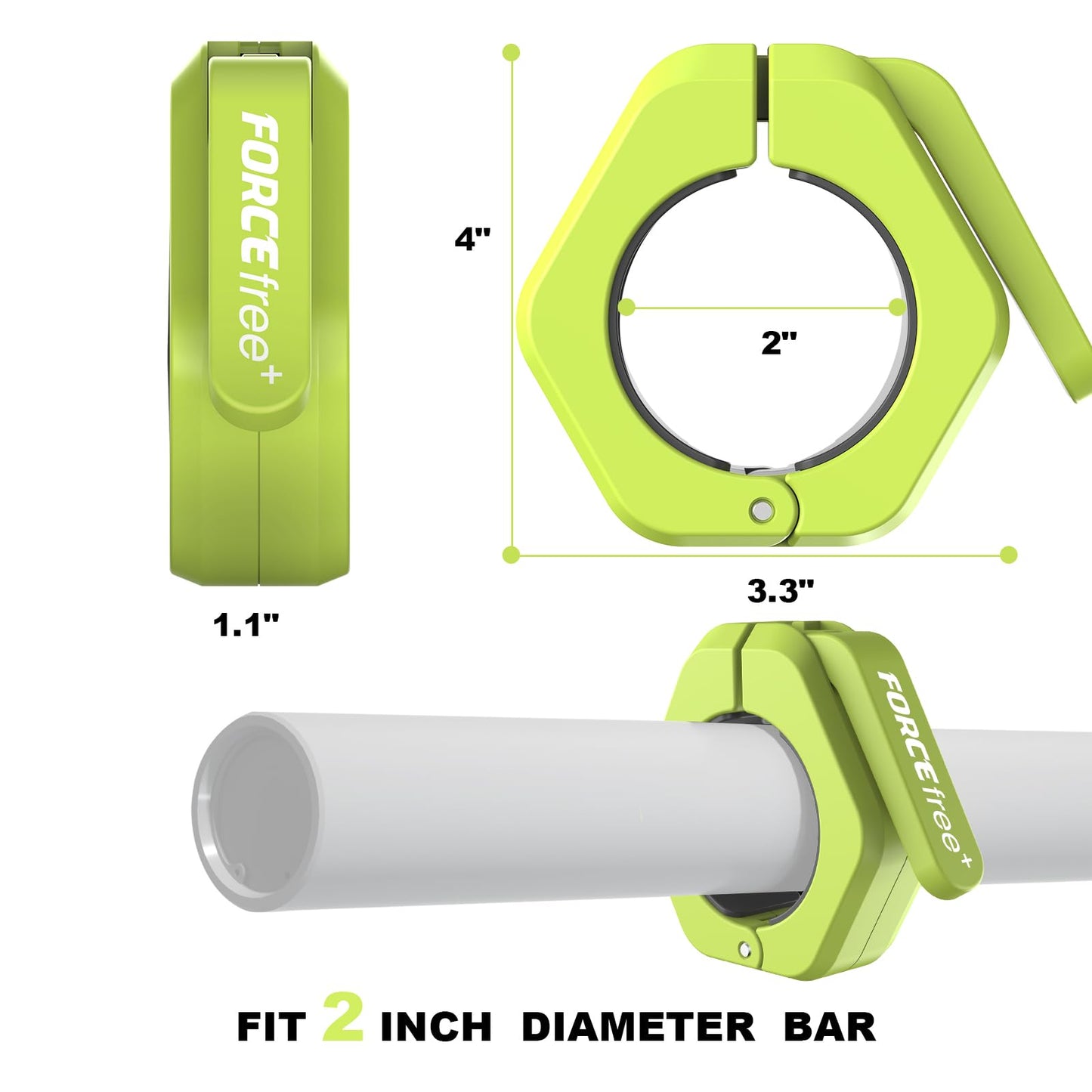 Forcefree+ Barbell Clips (Pair), Magnetic Barbell Clamps, Quick Release Olympic Barbell Clamps with Anti Slip TPR Grip, Barbell Collars for Secure Weightlifting & Powerlifting (MAG, Green)