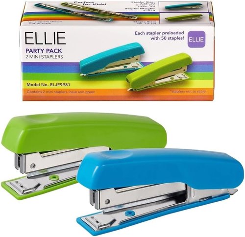 Ellie 2 Mini Stapler - Cute Desk Stapler, Standard Staples (Blue & Green) for Office & School Supplies