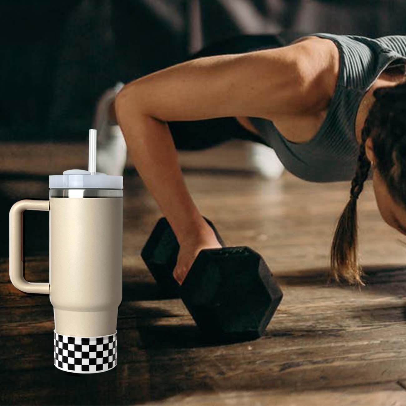 GENLEAS 2 PCS Checkered Pattern Protective Silicone Boot Cover for Stanley Cup 20oz-40oz, for Hydro Flask Water Bottle 12oz-24oz, Anti-Slip Sleeve for Bottles/Tumblers with 2.88-2.97in Bottom