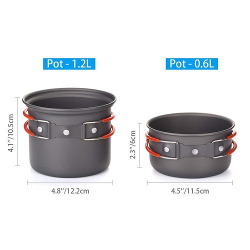 Odoland Bundle - 2 Items 6pcs Camping Cookware Mess Kit and Camping Misting Fan
