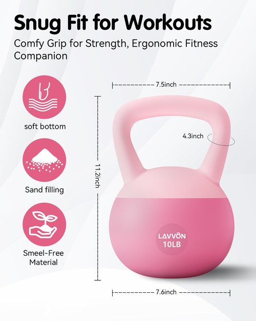Soft Kettlebell - Cushioned Impact-Resistant Base and Anti-Slip, Kettle bell Anti-Slip Grip Weight for Home Workouts, Safe Strength Training Kettlebells Sets for Women & Men, With Non-slip Gloves (Pink, 10 LB)