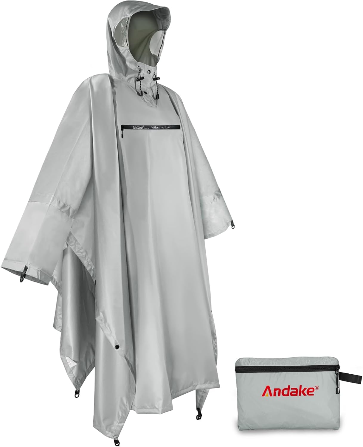 Andake Waterproof Rain Poncho for Adults Unisex,230T Ripstop Polyester,Raincoat Gear with Transparent Viewing Window Outdoors