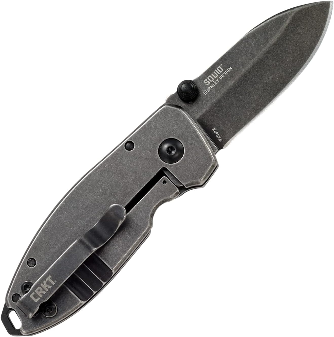 CRKT Squid Everyday Carry EDC Pocket Folding Knife with Frame Lock: Stainless Steel Plain Edge Blade, Stainless Steel Handle, Pocket Clip, 2490KS