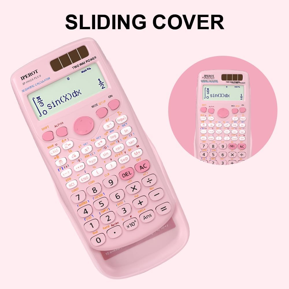 Scientific Calculators, IPEROT Black Math Calculator with 417 Function, Solar Battery Power and 4-Line Display, School Supplies for Middle High College Students Teachers (Black 991ES)