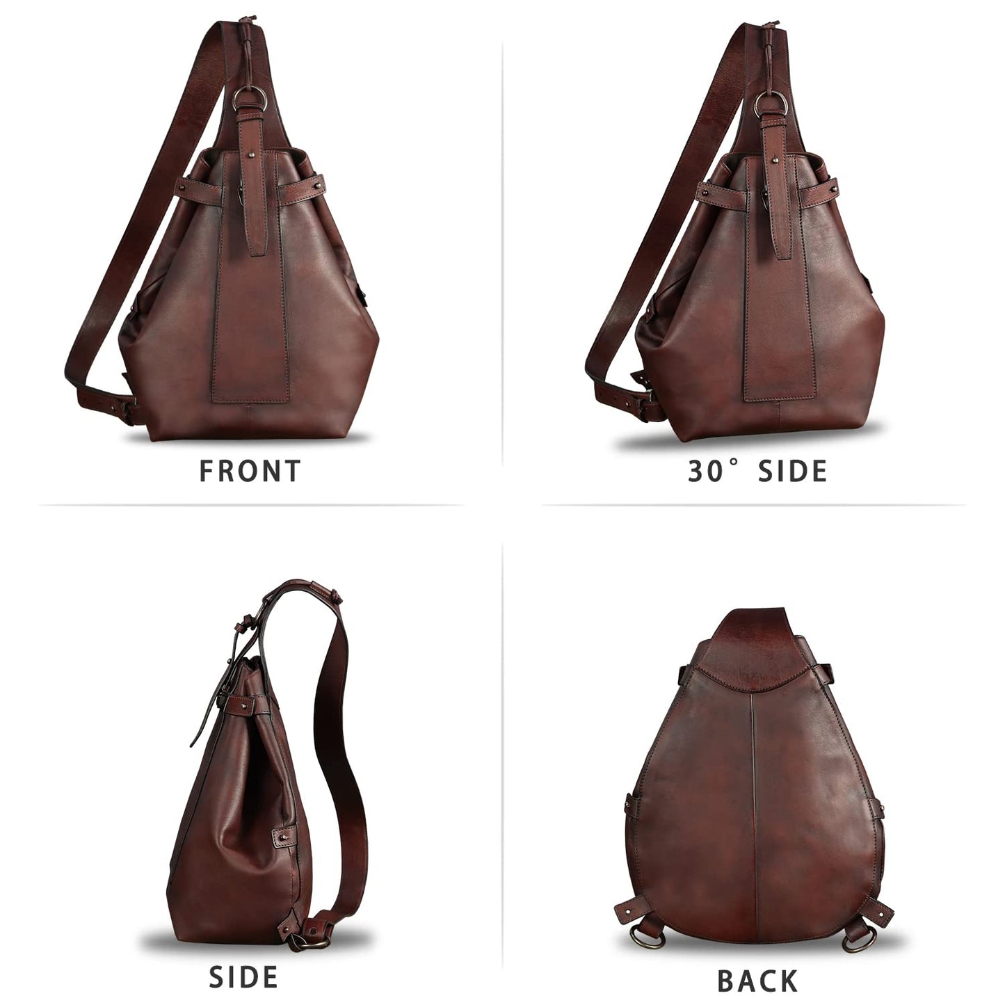 Genuine Leather Sling Bag for Men and Women Large Real Leather Sling Backpack Shoulder Crossbody Bag Chest Bags (Coffee)