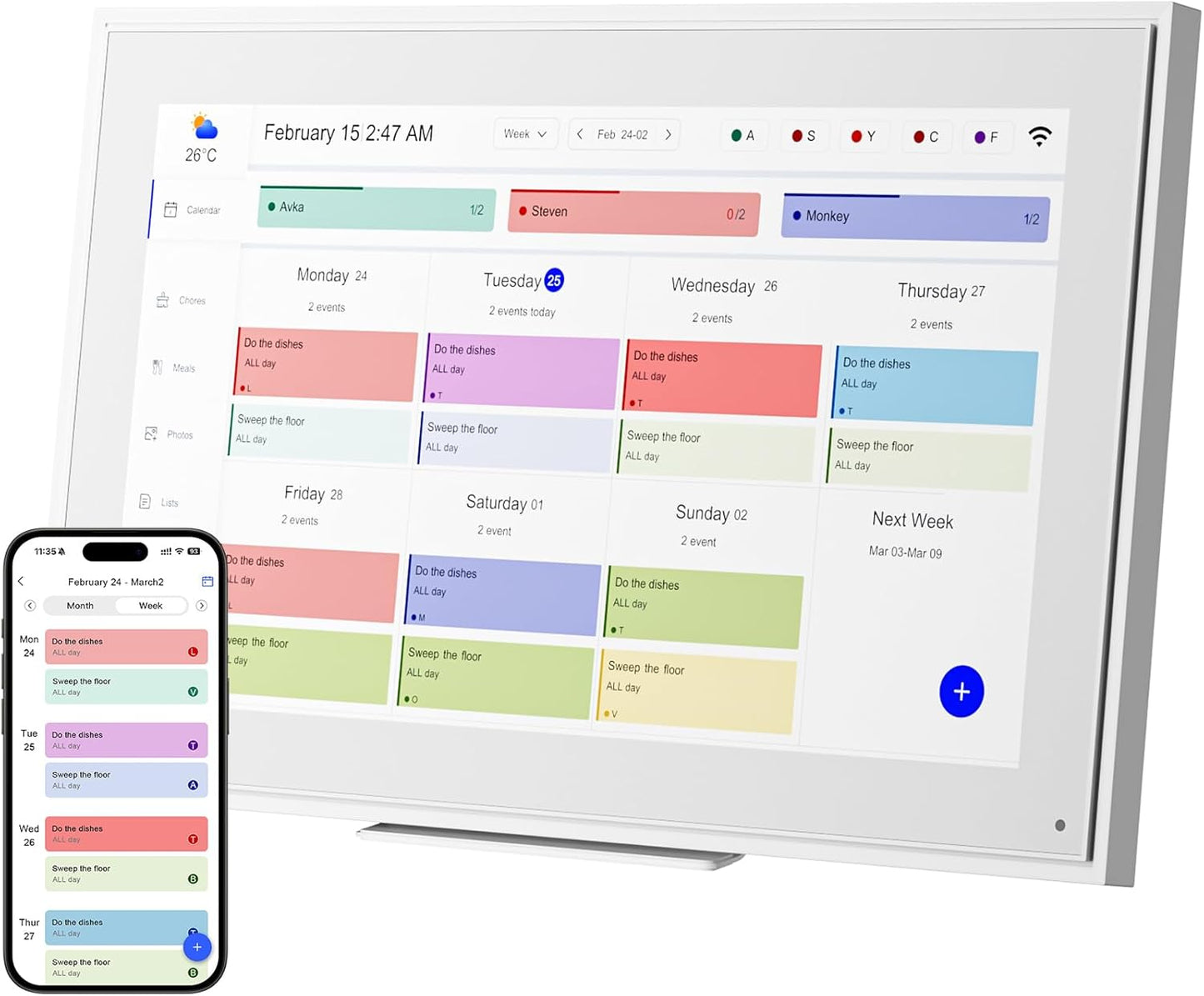 Smart Digital Calendar: 21.5-Inch Electronic Wall Calendars & Chore Chart, Full HD Interactive Touchscreen Display for Family Schedules Planner,Seamless Scheduling/Organizing-Wall/Desk Mountable