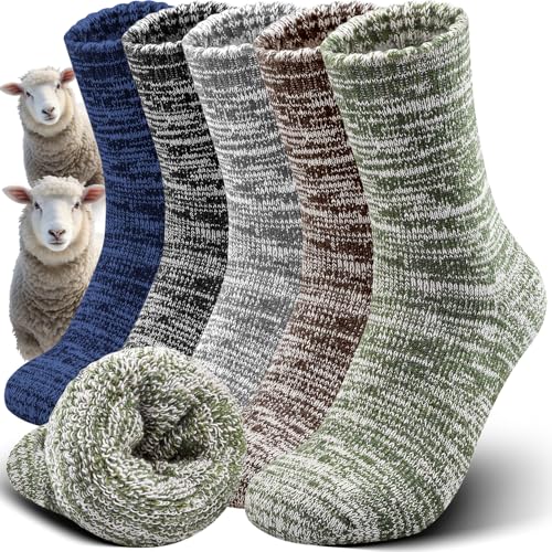Yeblues 5 Pairs Thick Wool Socks Mens, Warm Winter Fuzzy Socks,Soft Hiking Socks Men Moisture Wicking Boot