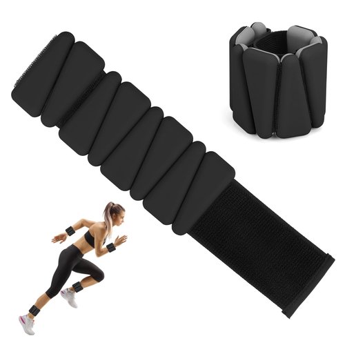 Beyoung Wrist and Ankle Weights for Women Men, Adjustable Workout Weights Set of 2 (1lb Each), Silicone Wrist Perfect for Gym, Yoga, Hiking, Aerobics, Movement (Black)