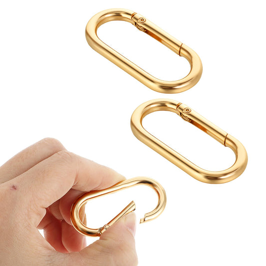 JJUNW 2Pcs Gold Carabiner, Gold Key Ring, Gold Carabiner Clip Oval Snap Clip, Metal Keychain Clip for Purse Strap Alloy Round Buckle Key Hook for Bags Purse Keychain Replacement