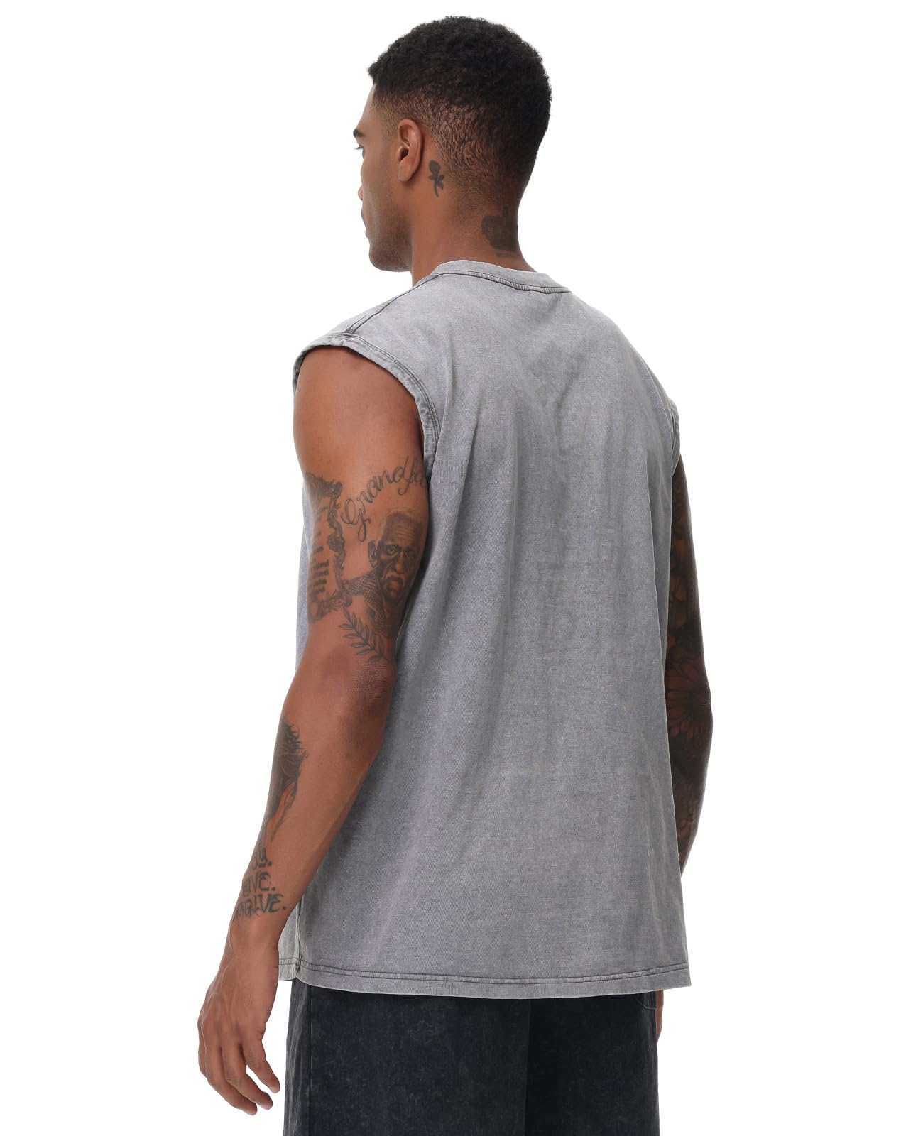 SnowElve 3 Pack Mens Workout Tank Tops Sleeveless Tee Shirts Men Muscle Shirt Gym Acid Wash T Shirts Running Beach Loose Fit Tee(PKGYBK,S)