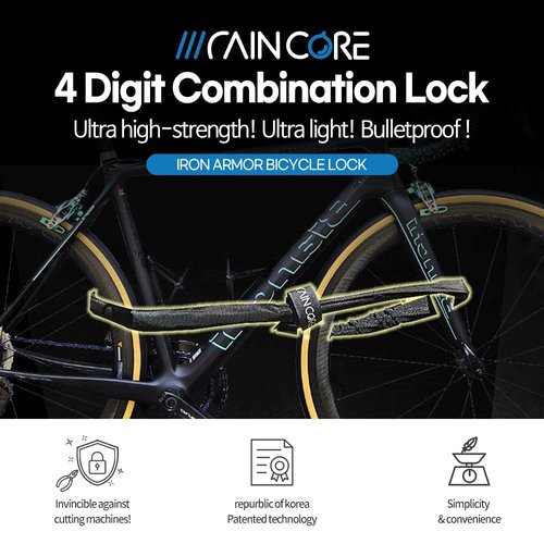 RAINCORE Light Weight Bike Cable Lock for Heavy Duti Anti Theft - 39inch (100cm) - 0.33lb (151g) - Bike Chain Lock with Chain Cutter Proof Fiber - Patented Korea - Security Cable (39 inches)