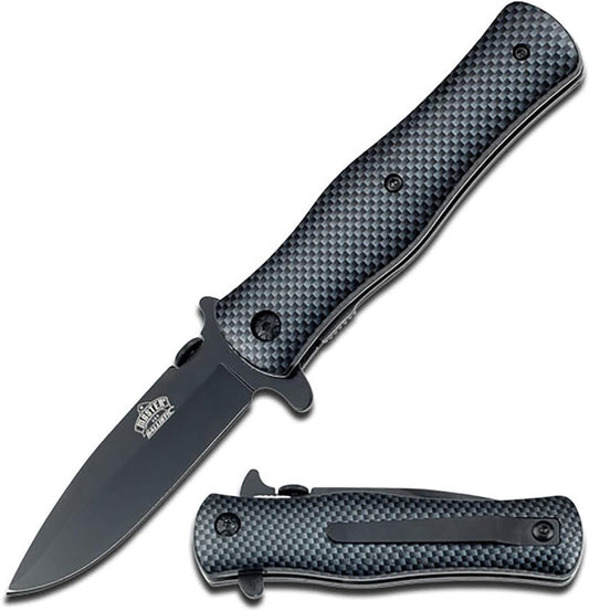 MASTER USA – Pocket Folding Knife – Black Stainless Steel Blade, Carbon Fiber Camo Coated Nylon Fiber Handle with Pocket Clip, Tactical, EDC, Self Defense- MU-A006CF