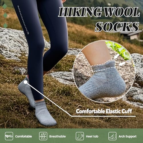 Merino Wool Ankle Hiking Socks for Men & Women - Thick Cushioned, Breathable, No Show Socks 6 Pairs - Blue & Green, Large