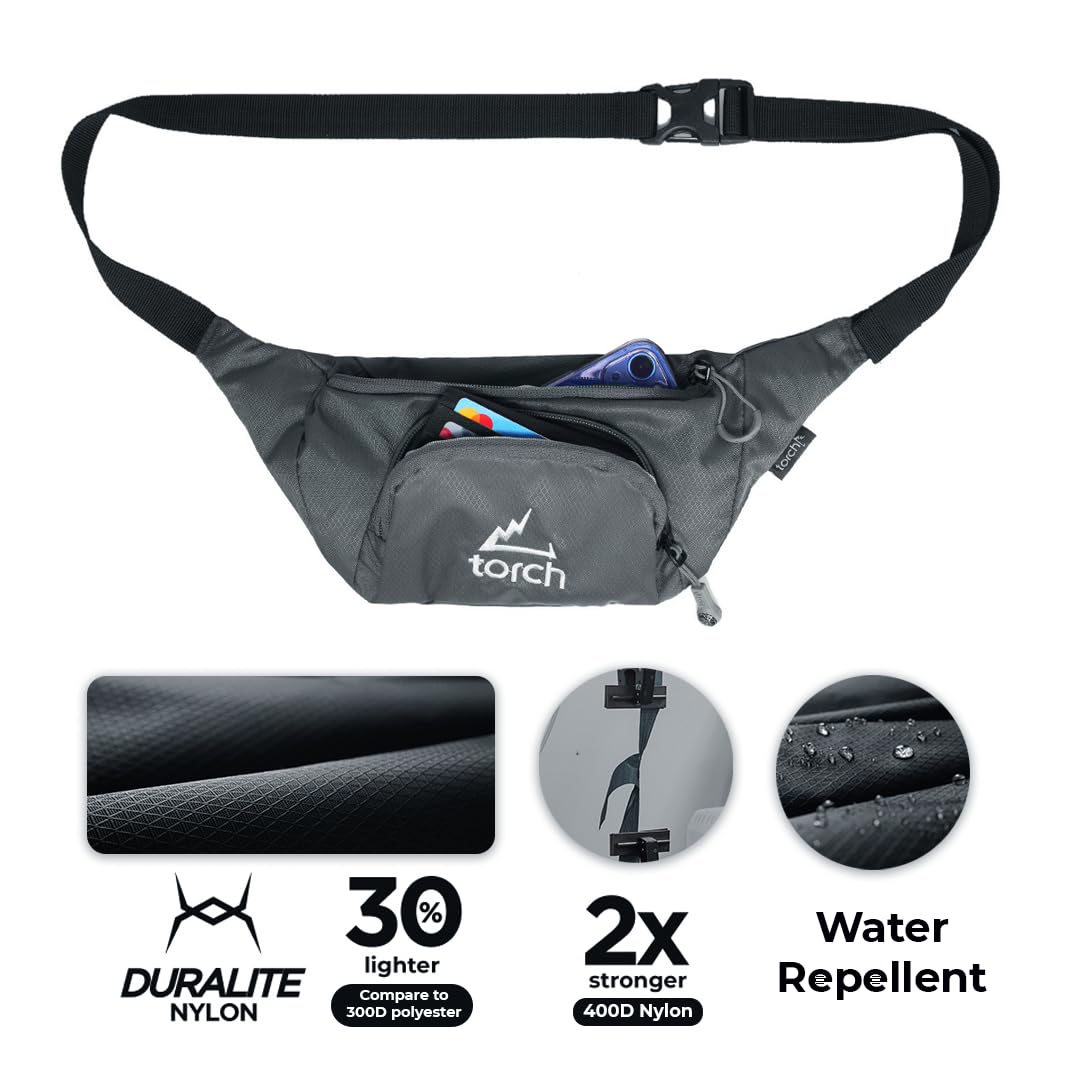 TORCH Belt Bag for Men - Fanny Pack Men Women with Compass Survival, Small Lightweight Hip Pack for Gym, Running, Hiking, Biking, Dog Walking - Vallejo (Grey)