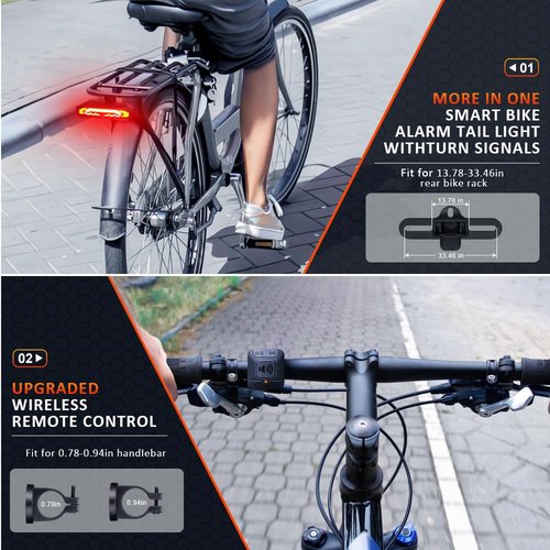 [For Cargo Rack] ONVIAN Smart Bike Tail Light with Turn Signals for Rear Bike Rack Mounting, Rechargeable Auto-Sensing Bike Turn Signals Light Alarm, Waterproof Bike Accessories for Adult Kids Cycling