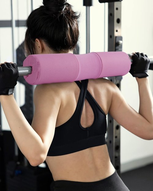 Barbell Squat Pad Set Nylon Padding AntiSlip- Thick Foam Barbell Pad for Squats Cushion,Lunges&Bar Padding for Hip Thrusts -Standard Weight Bar Pad -With Wrist Straps Weightlifting (Ankle-Pink)