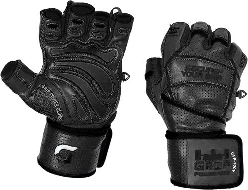 Elite Leather Gym Gloves with Built in 2" Wide Wrist Wraps Grip & Design for Weightlifting Power Lifting Bodybuilding & Strength Training Workout Exercises