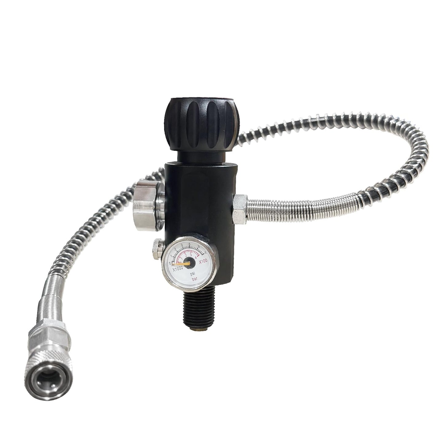 5/8-18UNF Thread 4500psi Black Paintball Fill Stations Adapter Valve Charging Valve PCP Air-Gun Tank Charging Valve Dual Gauge Valve (Non Regulated) with 20 Inches High Pressure Hose