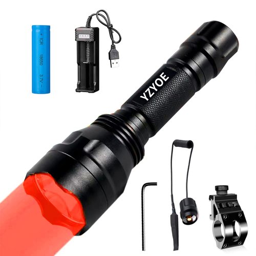 YZYOE Rechargeable Red Light Tactical Flashlight，500 Yards Red LED Light kit, Universal Picatinny Rail Mount with Pressure Switch for Long Distance Night Observation.