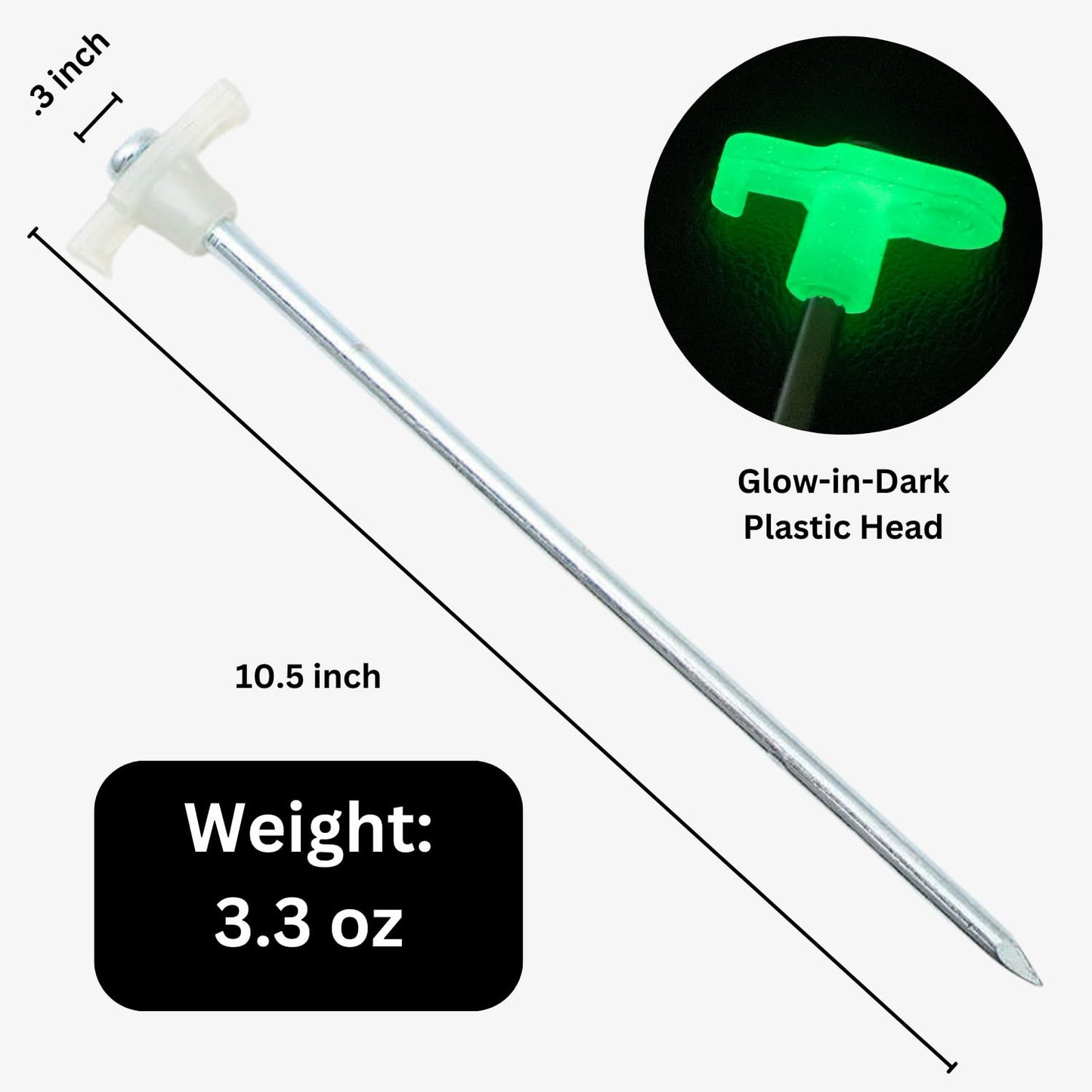 6-Pack Tent Stakes Heavy Duty 10.5" Steel Pegs with Glow-in-Dark Heads for Outdoor Mats, Tents, Rugs