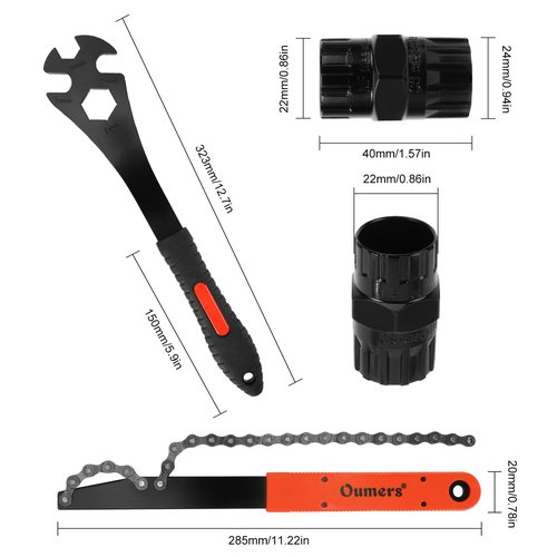 Oumers Bike Cassette Removal Tool, Bicycle Chain Whip＋Pedal Wrench＋2 in1 Freewheel Removal Tool, Bicycle Pedal Removal Tool, Freewheel Remover, Wrench Sprocket Remover for Bike Repair