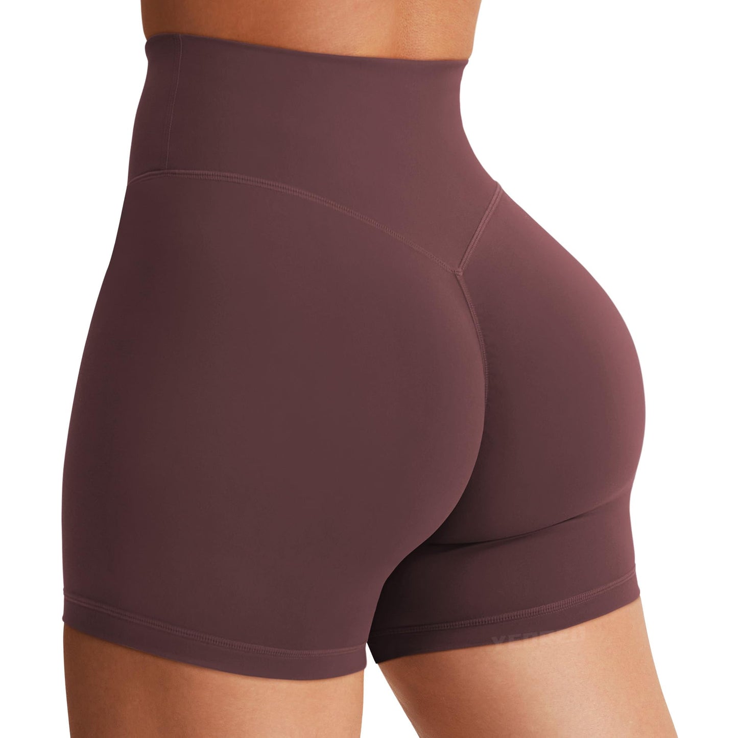 YEOREO Women's Biker Shorts 3.6" / 4.5" / 6" Workout Gym Shorts High Waist Tummy Control Hidden Scrunch Running Yoga Deep Chocolate