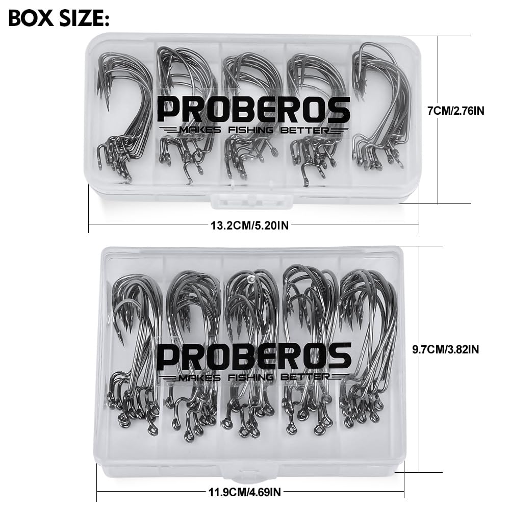 Fishing Hooks for Bass Fishing - 50pcs EWG Offset Worm Hook Texas Rig Hooks for Freshwater Saltwater Size 1/0 2/0 3/0 4/0 5/0 - Soft Lures Worms Plastics Bait Fishing Hook with Tackle Box