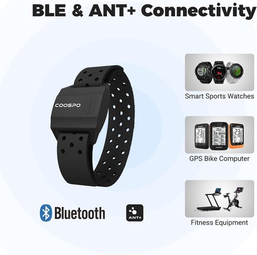 COOSPO Armband Heart Rate Monitor, Bluetooth ANT+ HR Optical Sensor for Sport, Rechargeable Dual Band IP67 HRM, Compatible with Peloton,Wahoo,Polar,Strava,DDP Yoga