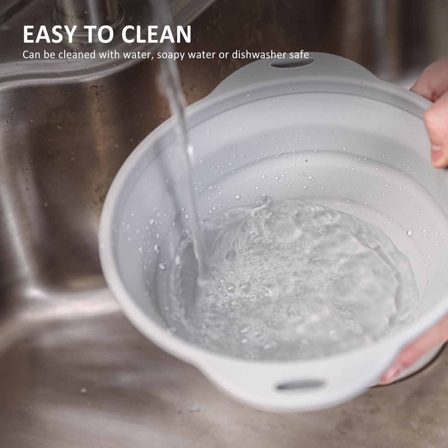 Jovilife Collapsible Bowl Set 64 oz Collapsible Salad Bowl Collapsible Bowl with Lid Silicone Foldable Bowl Camping Bowl Set (Grey), Large, Gray