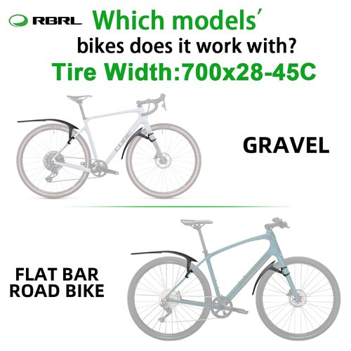 RBRL Bike Fender Set, Quick Release Bike fenders for Gravel and Road Bike, Adjustable Bicycle Fenders 28'', Full Cover Thicken & Widen, Front and Rear Mud Guard for Tire Width: 28-45mm