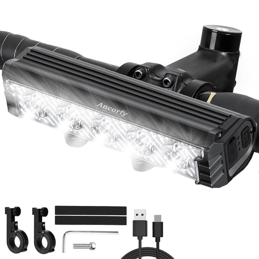 Ancorfy Super Bright LED Bike Light, USB Rechargeable Bicycle Headlight, Waterproof Bike Headlight, 5 Modes 2500 Lumen Bicycle Headlight, MTB Off-Road Cycling Commuting