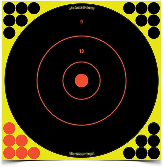 BIRCHWOOD CASEY Shoot-N-C 12" Bull's-Eye Reactive Targets - Highly Visible Instant Feedback Self-Adhesive Shooting Targets with Repair Pasters - for All Guns & Calibers
