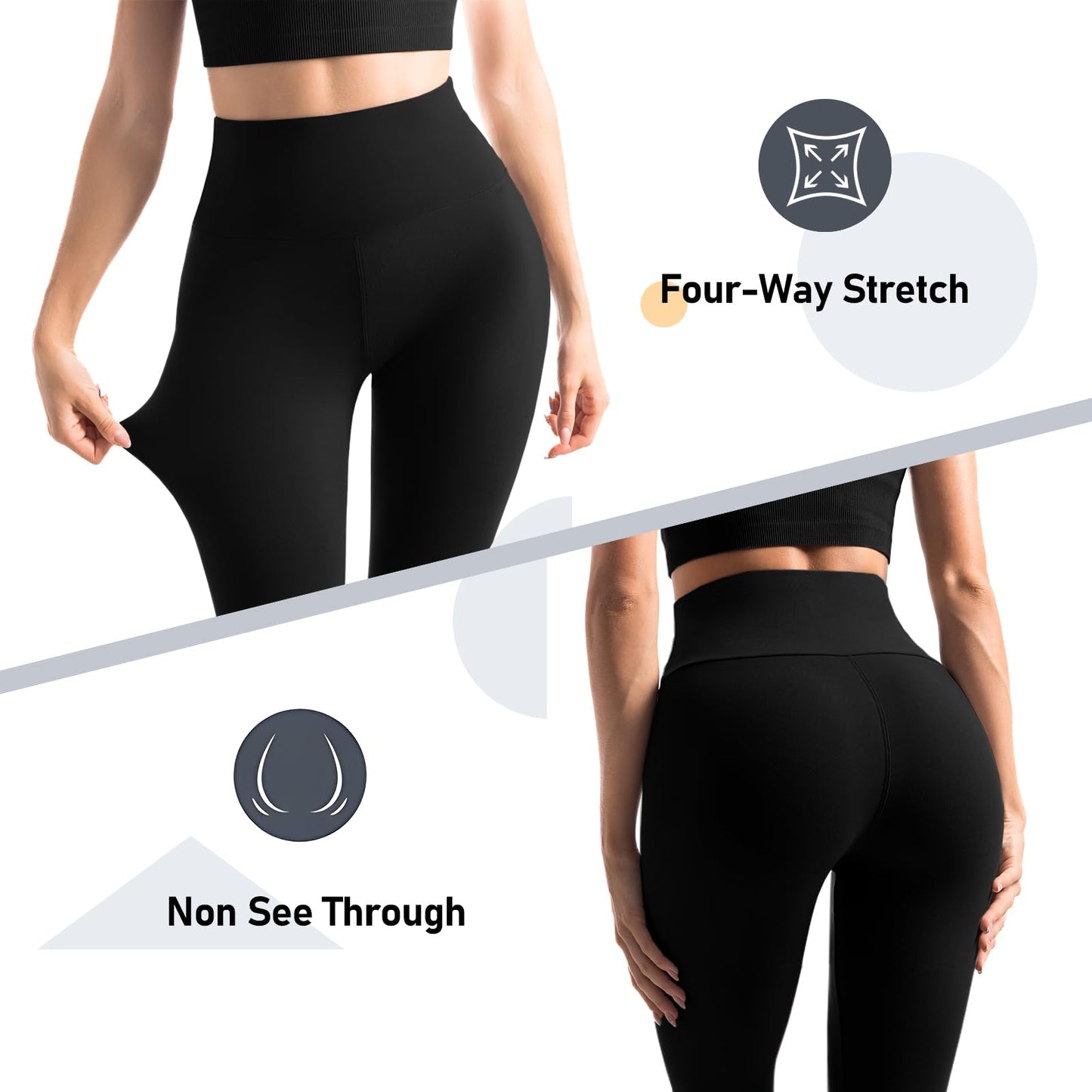 Leafigure 2 Pack Leggings with Pockets for Women, High Waisted Soft Leggings for Yoga Gym Black LXL