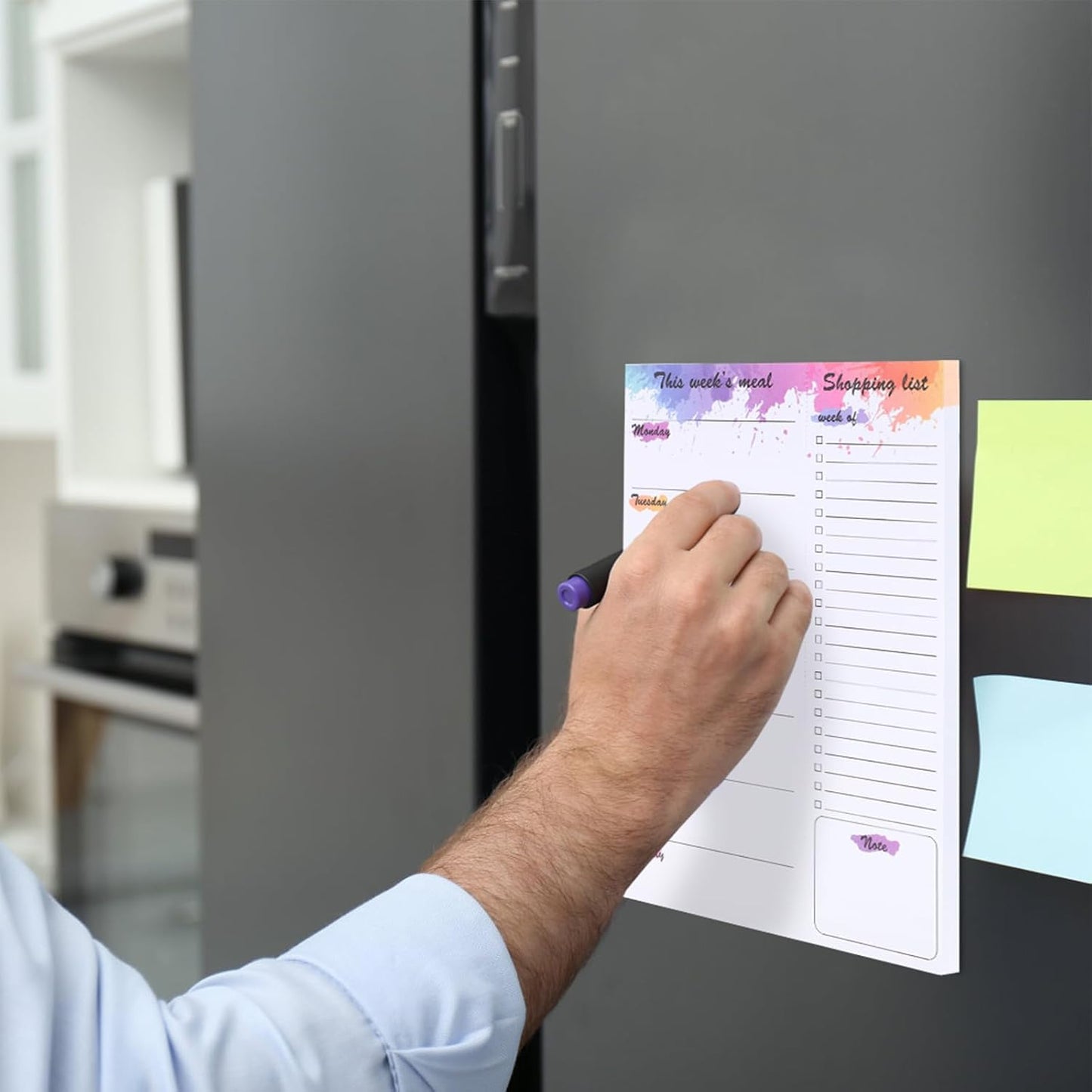 60 Sheet Meal Planner for Fridge, Magnetic Weekly Meal Planner & Grocery List with Tear-off Shopping List for Meal Prep, 7x10''-Flower Design