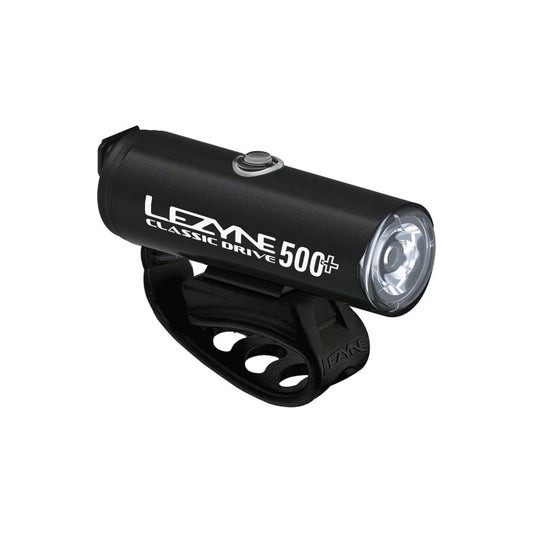 LEZYNE Classic Drive 500+ Bicycle USB-C Rechargeable IPX7 White LED Front Light w/Multiple Solid & Flash Modes | Integrated Versatile Strap Mount Compatible w/Helmets & Handlebars, Satin Black