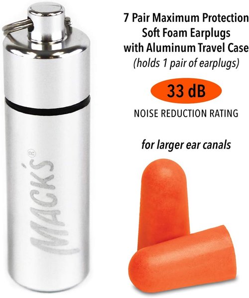 Mack's Maximum Protection Soft Foam Shooting Ear Plugs - 7 Pair Plus Travel Case, 33 dB Highest NRR – Comfortable Earplugs for Hunting, Tactical, Target, Skeet and Trap Shooting | Made in USA