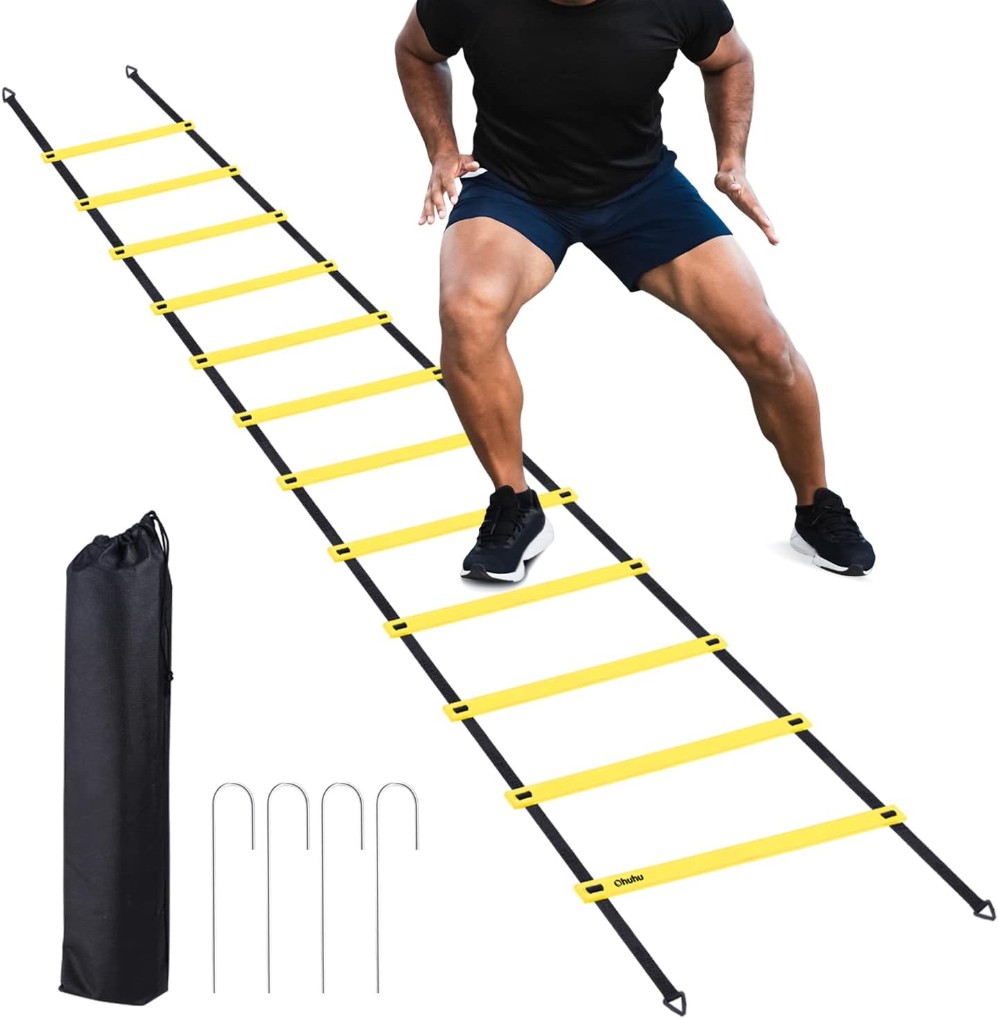 Agility Ladder Speed Training Set - 12 Rung 20ft Exercise Ladder for Soccer, Football & Boxing with Carry Bag