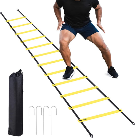 Agility Ladder Speed Training Set - 12 Rung 20ft Exercise Ladder for Soccer, Football & Boxing with Carry Bag