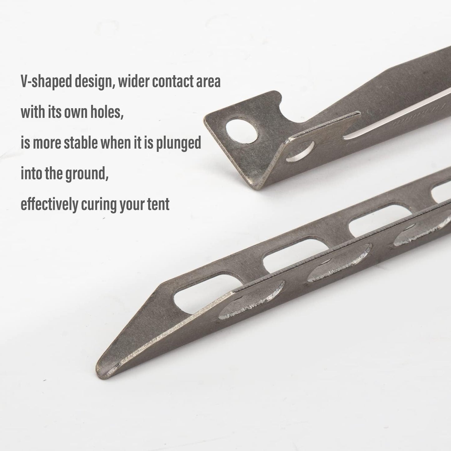 TiTo 6 Pack Titanium Tent Stakes 10X10X160mm V-Shaped Windproof Tent Nail Pegs with Carrying Pouch for Camping, Hiking, Gardening and Canopy (Silver,10X160mm)