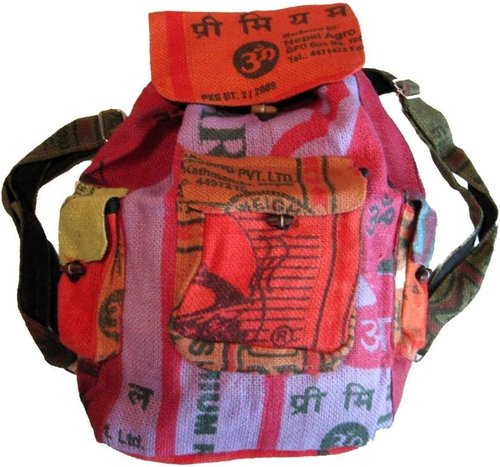 DharmaObjects Recycled Jute Rice Bag Backpack Hand Made Nepal