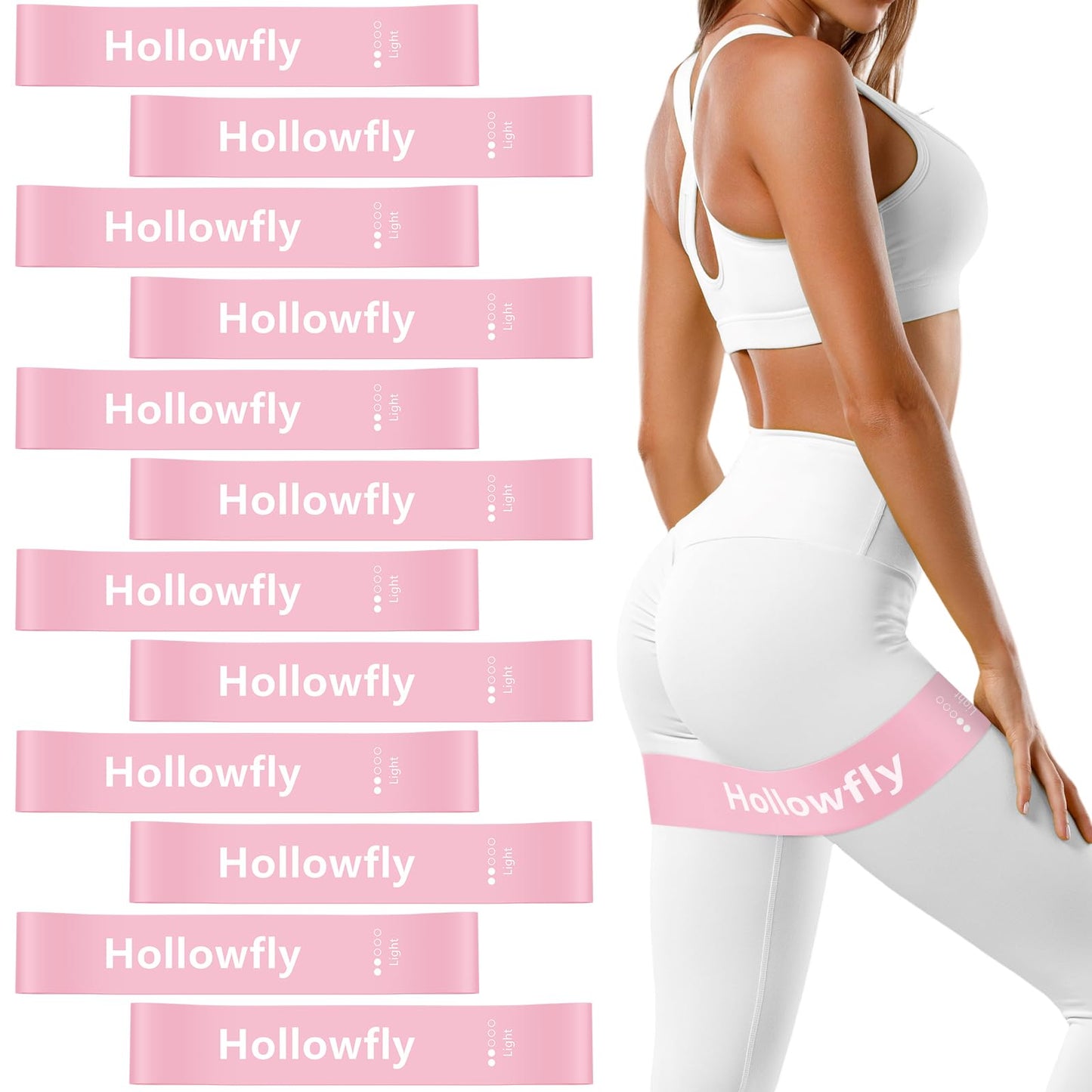 Hollowfly 12 Pcs Latex Resistance Loop Exercise Bands for Booty Workout Stretch Exercise Bands Non Slip for Legs Squat Resistance Loop Women Men Starter Butt Hip Thigh Fitness(Light Pink,Light)