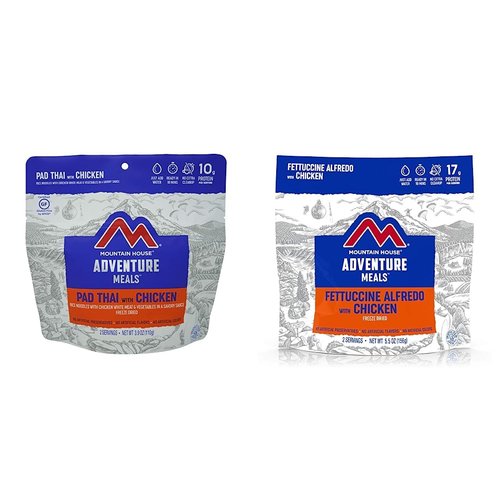 Mountain House Pad Thai with Chicken | Freeze Dried Backpacking & Camping Food |2 Servings | Gluten-Free & Fettuccine Alfredo with Chicken | Freeze Dried Backpacking & Camping Food | 2-Servings