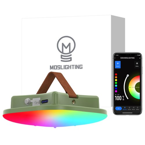 MOSLIGHTING Camping Lantern Rechargeable,LED Smart Light Bluetooth Control by Tuya APP,Music Sync RGB LED Camping Lights,16500mAh Outdoor Light with Magnet Base,16 Million DIY Colors Tent Lights ly01