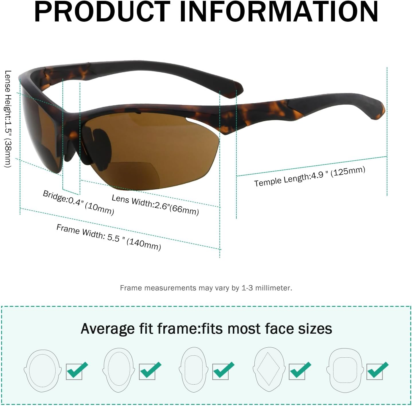 Eyekepper TR90 Frame Bifocal Sports Sunglasses Baseball Running Fishing Driving Golf Softball Hiking Sunshine Readers