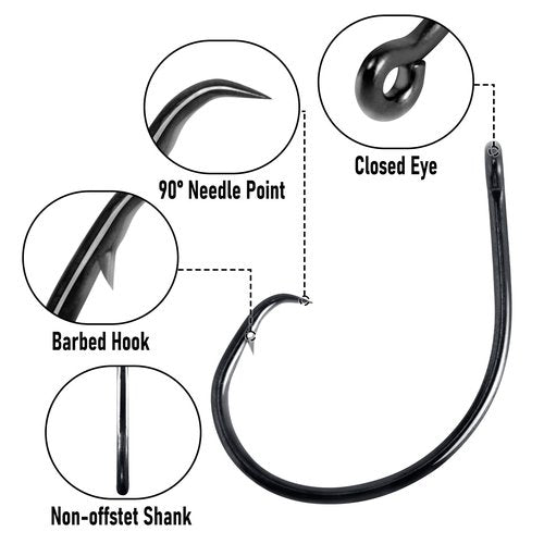 Dr.Fish 30 Pack in-line Circle Hooks 1X Strong Freshwater&Saltwater Fishing Hooks Non-Offset Wide Gap Light Wire Bass, Catfish, Striper #1