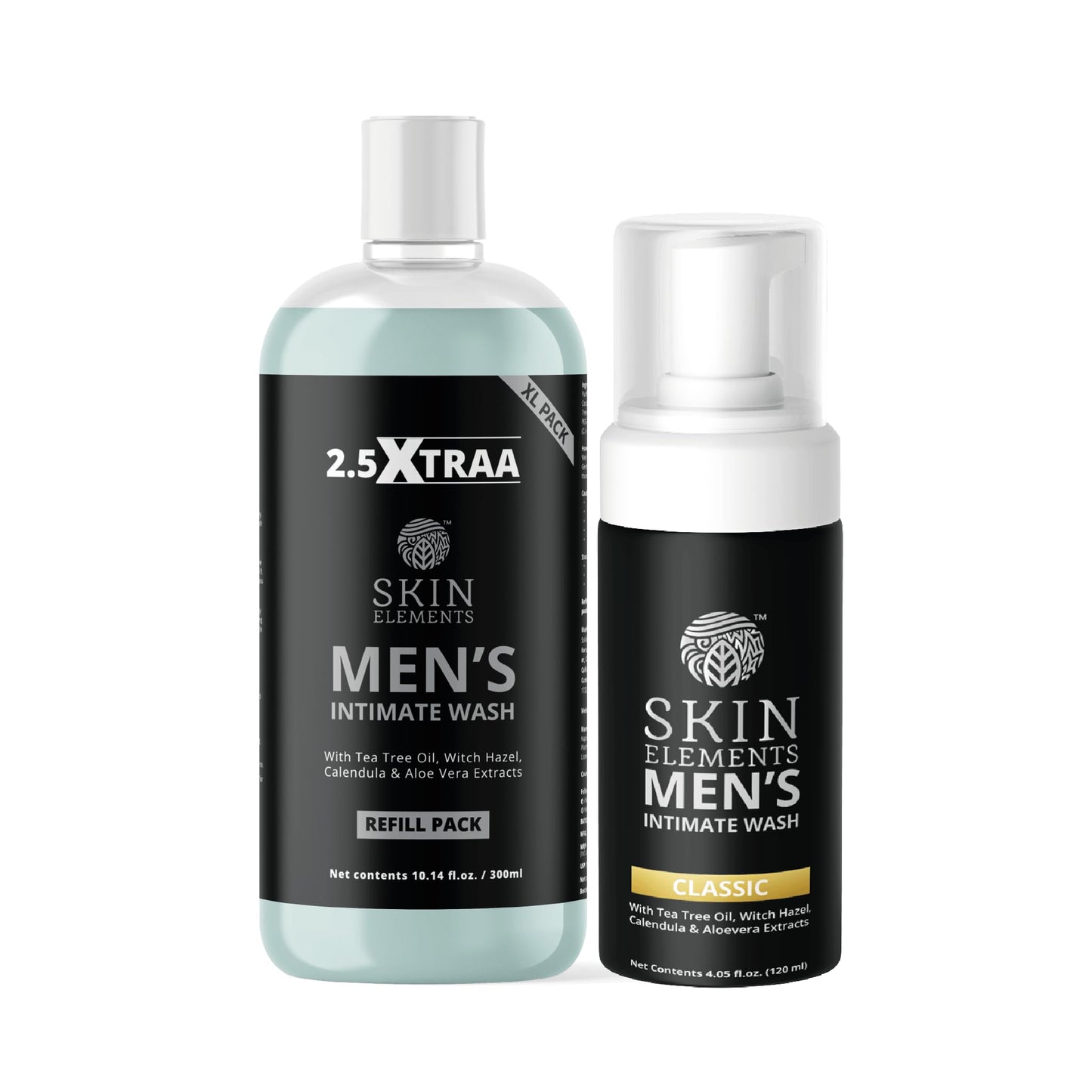 Skin Elements Men's Intimate Wash JUMBO Pack | with Refill | For 180 Days | 14.2 fl. oz | pH Balanced Hygiene Foaming Wash | Controls Bad Odor | Tea Tree Oil | Super Saver Pack |
