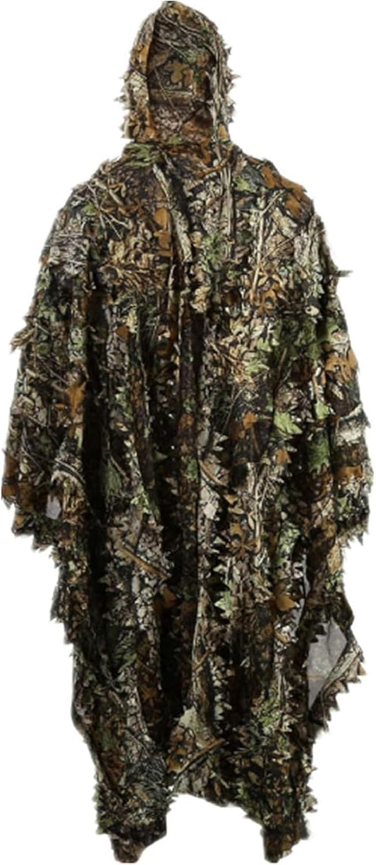 Zicac Outdoor Ghillie Suit 3d Leafy Camo Poncho for Men Hunting Bird Watch Military CS Woodland Hoodie Camouflage Cloak